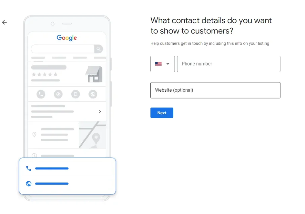 Creating Google Business Profile - Add contact information