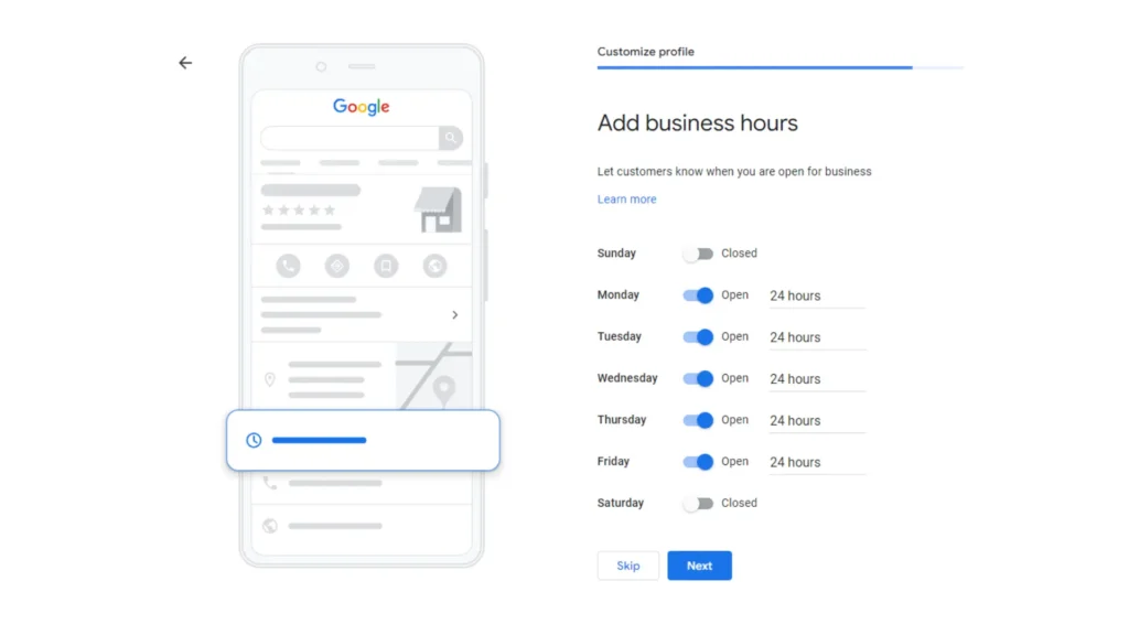 Creating Google Business Profile - Add Business Hours