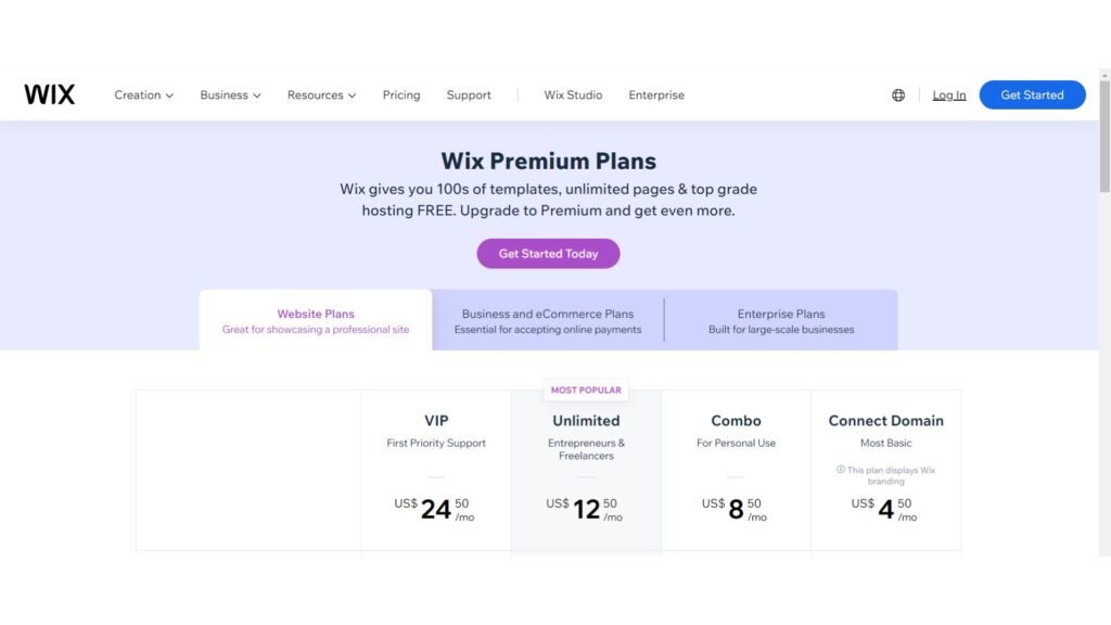 Wix Pricing Plans - Seoboost