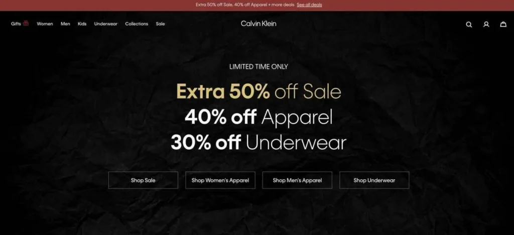 Calvin Klein Black Friday Flash Sale Example